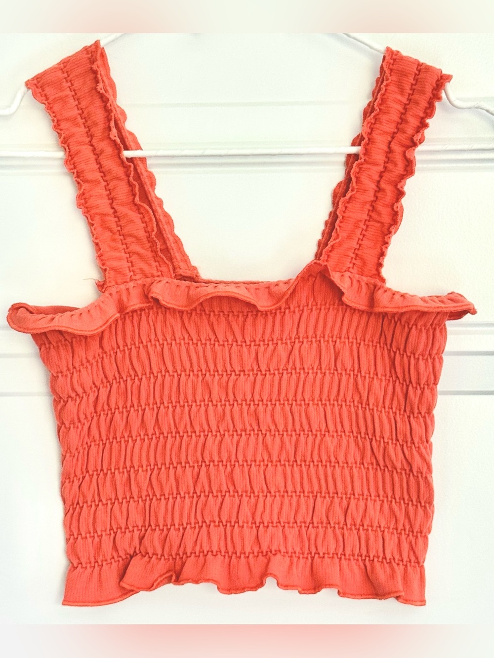 Anthropologie The Regan Seamless Smocked Square Neck Crop Top Orange, S/M